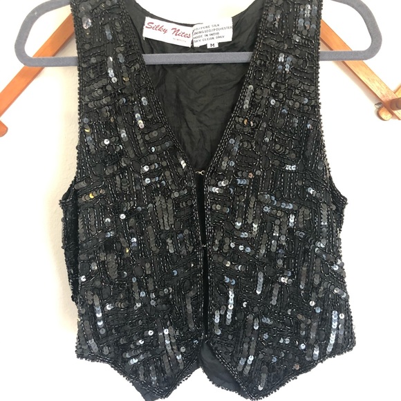 Vintage Sequin Black Vest - Picture 2 of 5